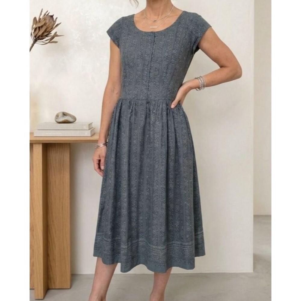 Peruvian Connection La Dolce Vita Midi Dress Womens 12 Pima Cotton Blue Side Zip